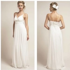 Saja Silk Wedding Dress Off-White IK6901 Silver Beaded Leaves Beachy Grecian 10
